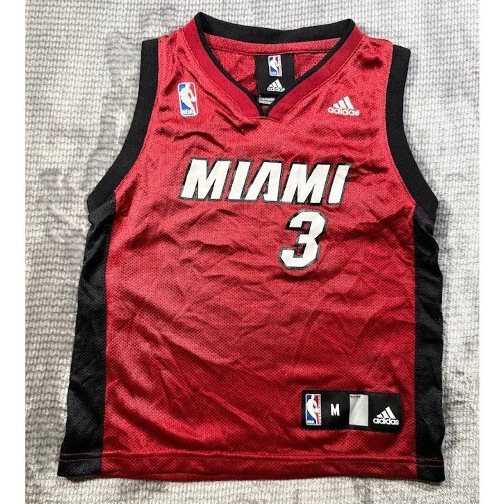 Adidas Miami Heat Dwyane Wade 3 Youth Jersey Red Black Size M 5-6 NBA Basketball